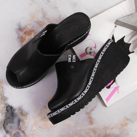 Babuchas de mujer de piel sobre cuña Artiker negra negro 4