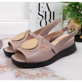 Sandalias mujer de piel en la cuña Artiker taupe beige 4