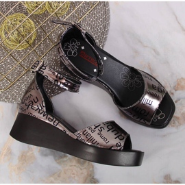 Sandalias mujer de piel con cuña Artiker metalizada plata gris 3