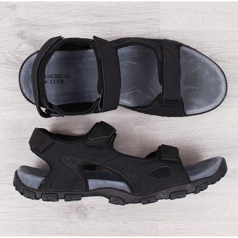 Sandalias de hombre American Club negras con velcro negro 1
