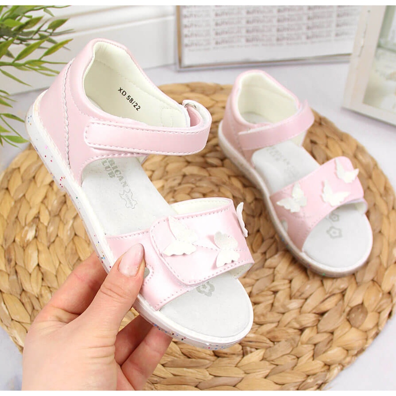 Sandalias niña con velcro rosa claro American Club 1