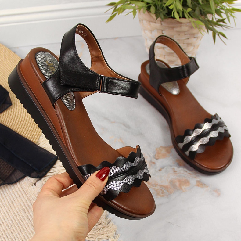 Sandalias mujer cuña negras Jezzi negro 1