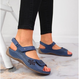 Sandalias mujer piel Helios 266 azul marino con velcro 5