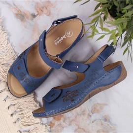 Sandalias mujer piel Helios 266 azul marino con velcro 3