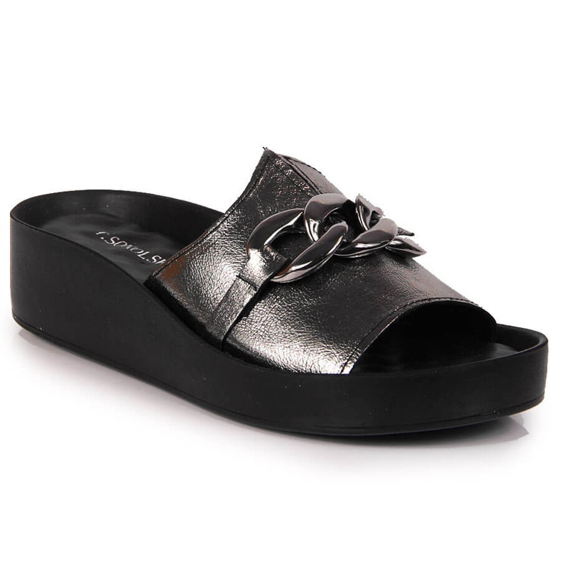 Babucha mujer de piel con cadena plateada T.Sokolski 1