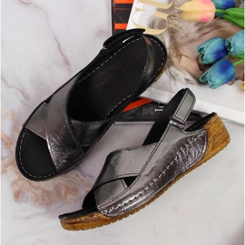 Sandalias mujer de piel con velcro plata T.Sokolski 4