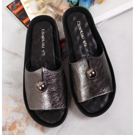 Babucha mujer de piel con adorno plateado T.Sokolski plata 3