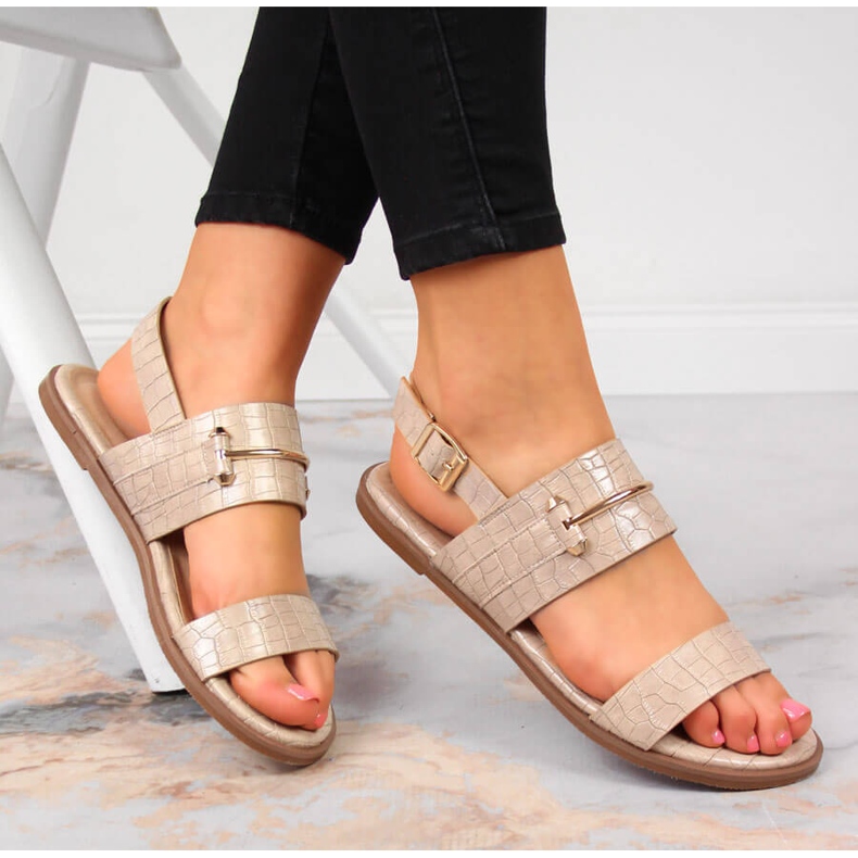 Sandalias mujer beige croco lacado T.Sokolski 1