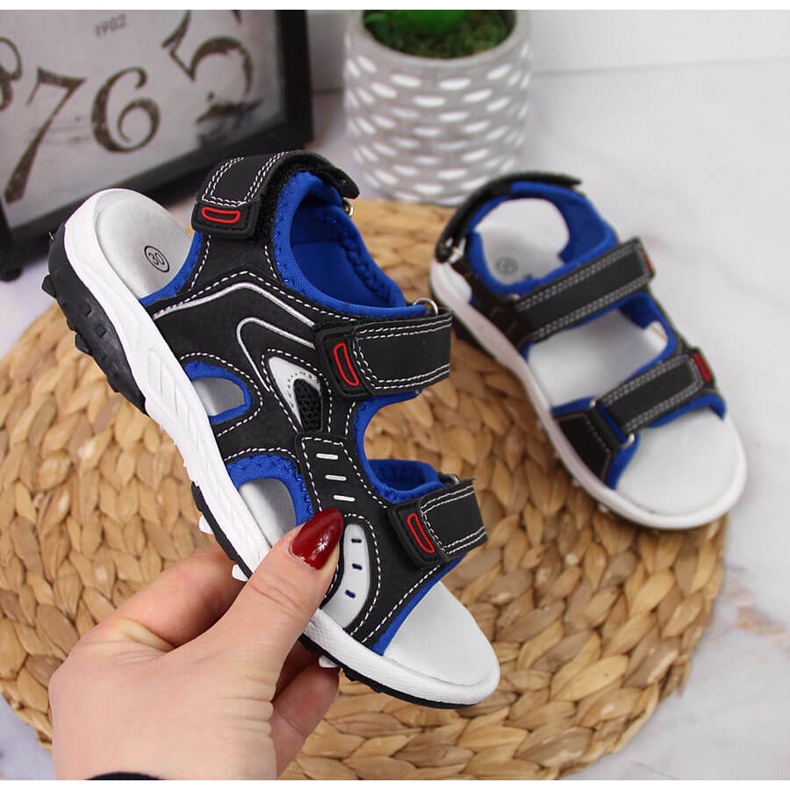 Sandalias de niño American Club negras con velcro negro 1