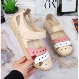 Sandalias de mujer en piel con calados Artiker beige 1