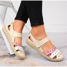 Sandalias de mujer en piel con calados Artiker beige 3