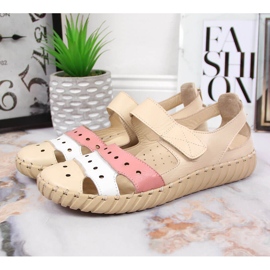 Sandalias de mujer en piel con calados Artiker beige 4