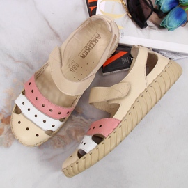 Sandalias de mujer en piel con calados Artiker beige 2