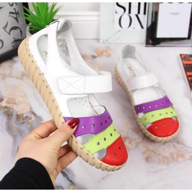 Sandalias de mujer en piel con calados Artiker blanco multicolor 1