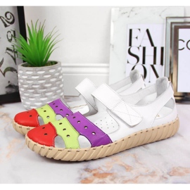 Sandalias de mujer en piel con calados Artiker blanco multicolor 2