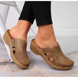 Babucha cuña piel beige Łukbut 650 2