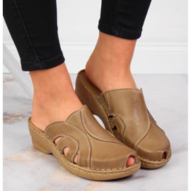 Babucha cuña piel beige Łukbut 650 6
