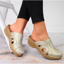 Babucha cuña piel dorada Łukbut 650 dorado 1 Babucha cuña piel dorada Łukbut 650 dorado 1