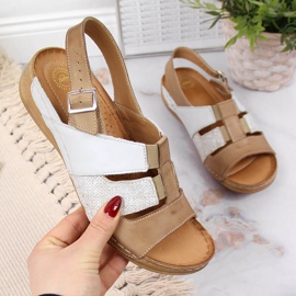 Cómodas sandalias de cuero blanco y beige Łukbut 1102 3