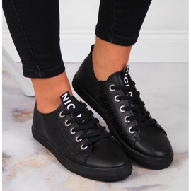 Zapatillas de mujer con cuero ecológico negro Filippo 6