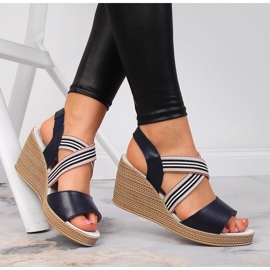 Sandalias mujer de piel con cuña azul marino Filippo 4