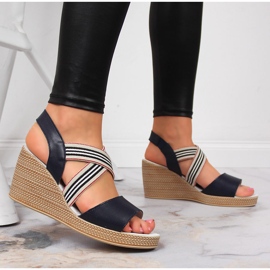 Sandalias mujer de piel con cuña azul marino Filippo 5