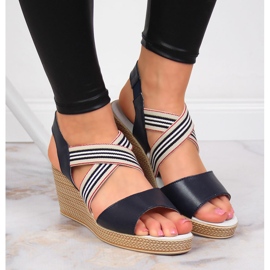 Sandalias mujer de piel con cuña azul marino Filippo 6
