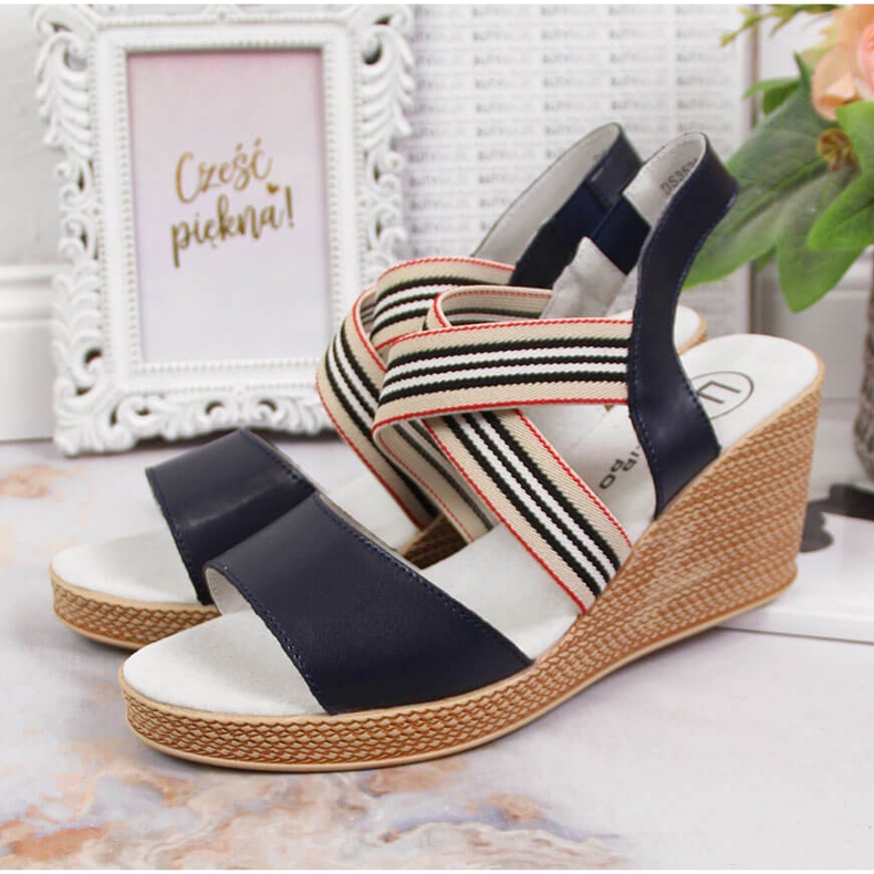 Sandalias mujer de piel con cuña azul marino Filippo 2