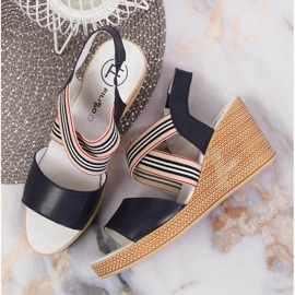 Sandalias mujer de piel con cuña azul marino Filippo 3