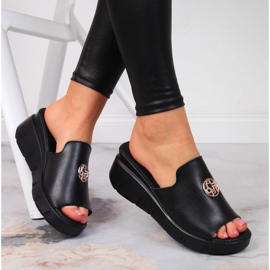 Babuchas de mujer en piel con cuña negra Filippo negro 5