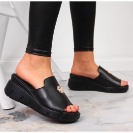 Babuchas de mujer en piel con cuña negra Filippo negro 6