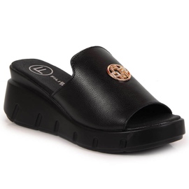 Babuchas de mujer en piel con cuña negra Filippo negro 3