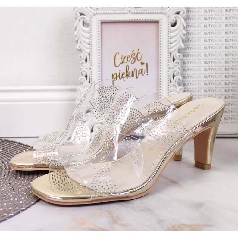 Babucha mujer transparente con circonitas doradas Sabatina incoloro 2 Babucha mujer transparente con circonitas doradas Sabatina incoloro 2