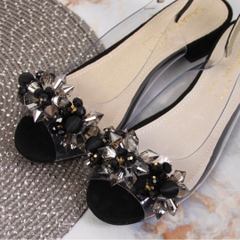 Sandalias de mujer transparentes con piedras Sabatina negras negro 5