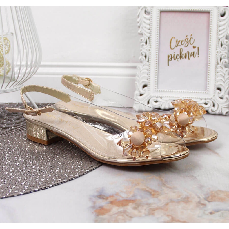 Sandalias de mujer transparentes con piedras sabatina doradas dorado 2