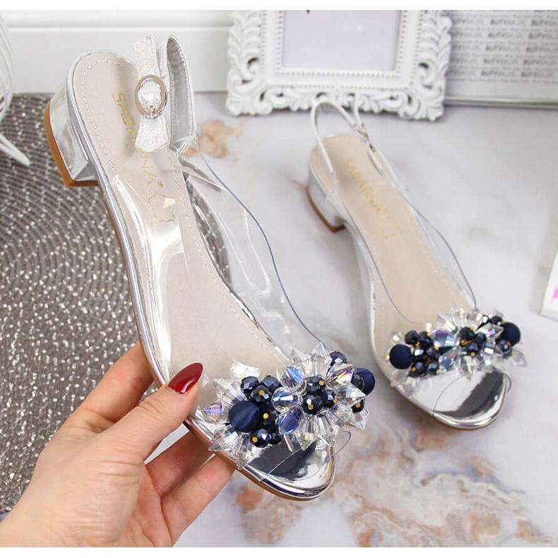 Sandalias de mujer transparentes con piedras Sabatina plateadas plata 1