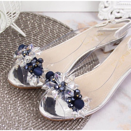 Sandalias de mujer transparentes con piedras Sabatina plateadas plata 3