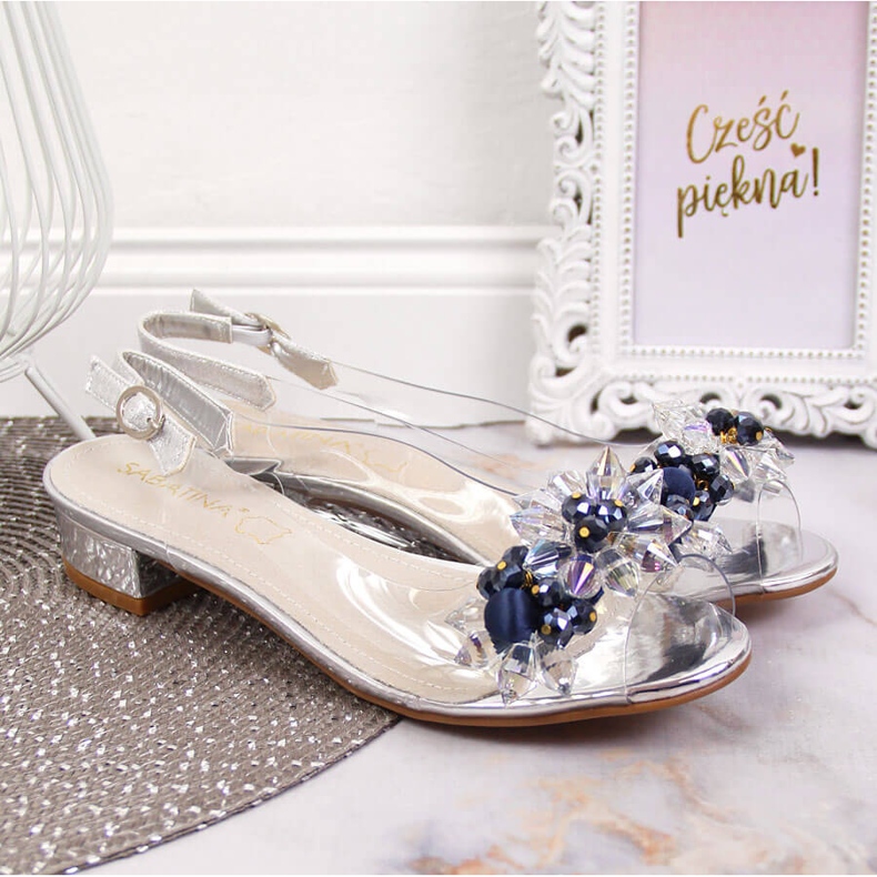 Sandalias de mujer transparentes con piedras Sabatina plateadas plata 2
