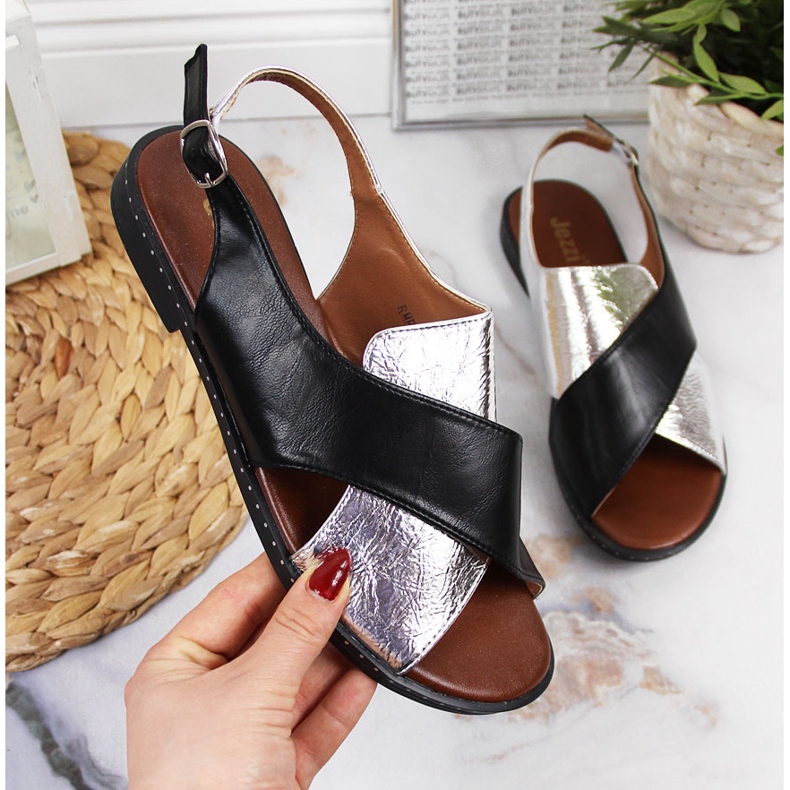 Sandalias mujer Jezzi negras y plateadas negro plata 1