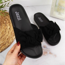 Pantuflas de mujer Jezzi negras con lazo negro 4