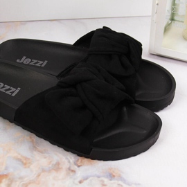 Pantuflas de mujer Jezzi negras con lazo negro 2