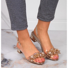 Sandalias de mujer transparentes con piedras sabatina doradas dorado 7