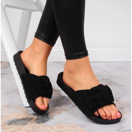 Pantuflas de mujer Jezzi negras con lazo negro 1