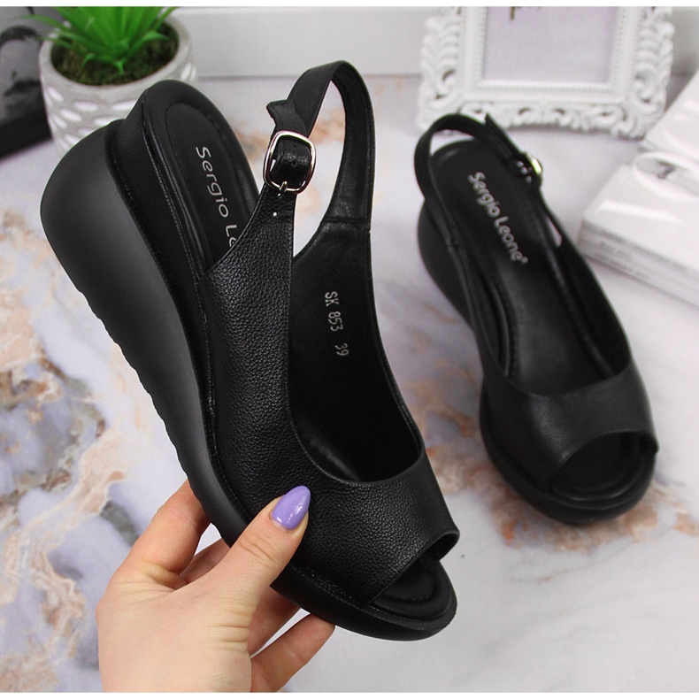 Sandalias negras de mujer con cuña Sergio Leone negro 2