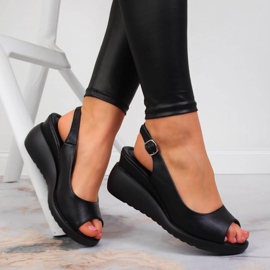 Sandalias negras de mujer con cuña Sergio Leone negro 5