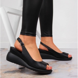 Sandalias negras de mujer con cuña Sergio Leone negro 6