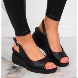 Sandalias negras de mujer con cuña Sergio Leone negro 7