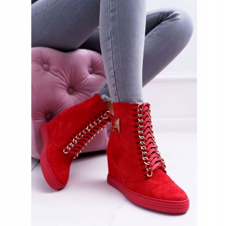 Zapatillas de Mujer Lu Boo con Cadenas Ante Rojo Monica 1