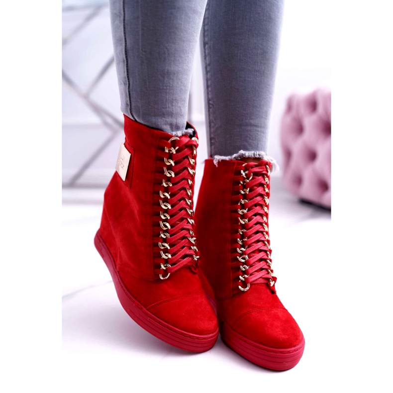 Zapatillas de Mujer Lu Boo con Cadenas Ante Rojo Monica 3