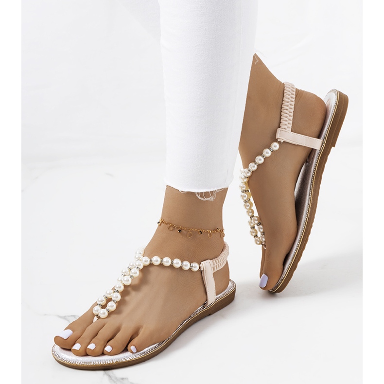 Sandalias beige con perlas Tana 2